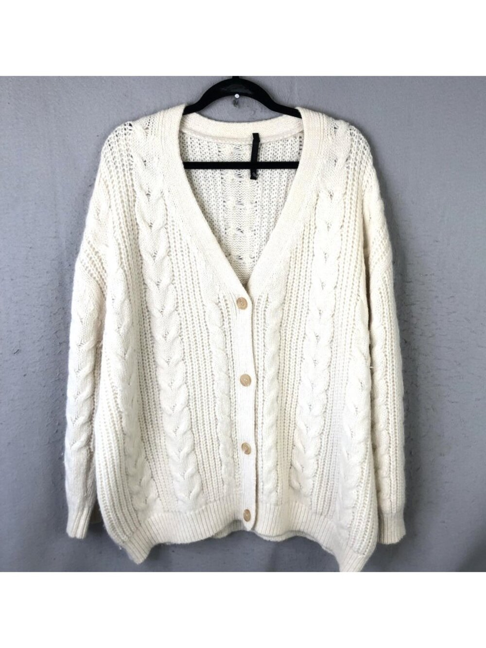 Jenni Kayne Cardigan Sweater Womens L Ivory Alpaca Wool Cable Knit Luxury Chunky - Picture 1 of 16